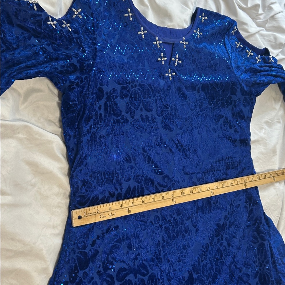 Kurta royal Blue velvet tunic top pearl silver embellishments. Size S pre owned - Picture 12 of 16